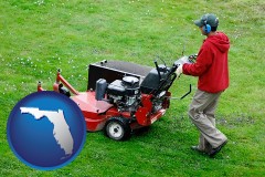 florida map icon and a lawn mowing service