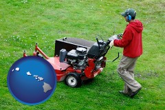hawaii map icon and a lawn mowing service