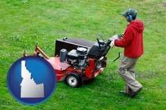 idaho map icon and a lawn mowing service