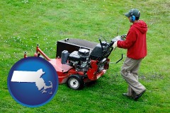 massachusetts map icon and a lawn mowing service
