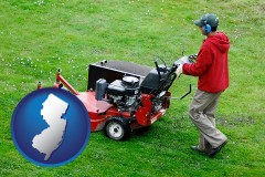new-jersey map icon and a lawn mowing service