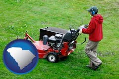 south-carolina map icon and a lawn mowing service