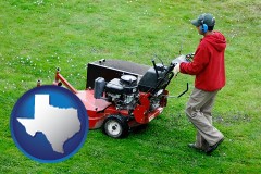 texas map icon and a lawn mowing service