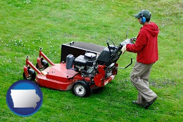 a lawn mowing service - with Iowa icon