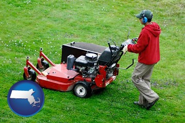a lawn mowing service - with Massachusetts icon