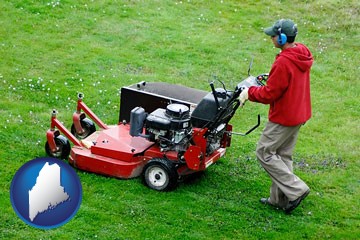 a lawn mowing service - with Maine icon
