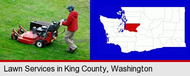 a lawn mowing service; King County highlighted in red on a map