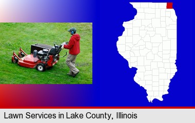 a lawn mowing service; LaSalle County highlighted in red on a map